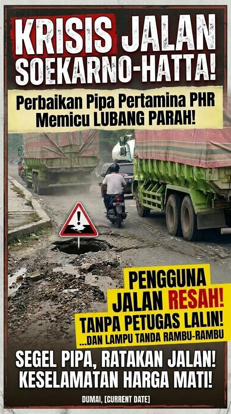Jalan Menyempit, Lubang Menganga: Keselamatan Pengendara di Soekarno-Hatta Dumai Terancam